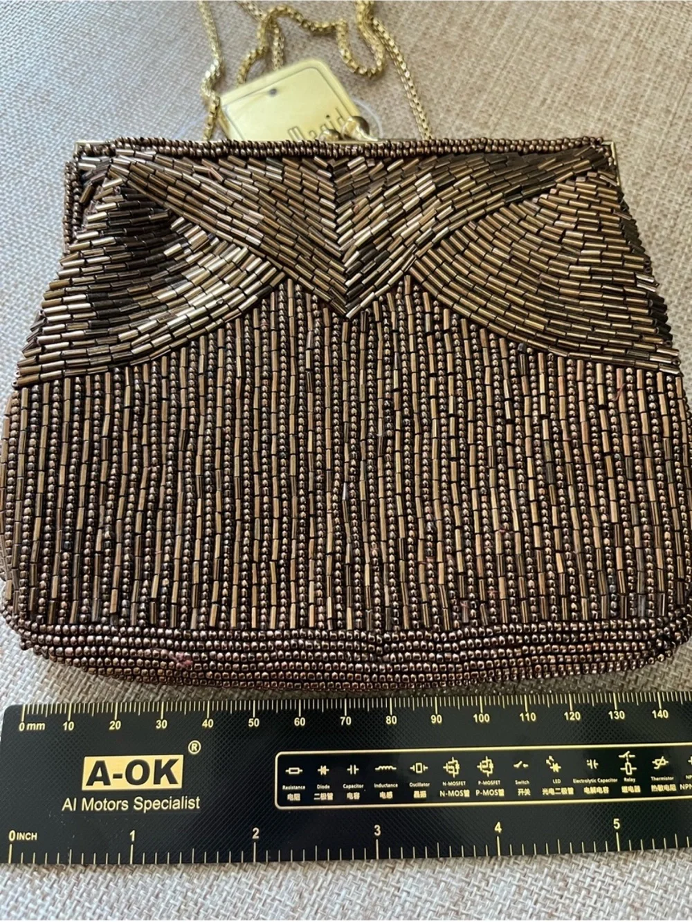 Magid Bronze Beaded Kiss-Lock Evening Clutch